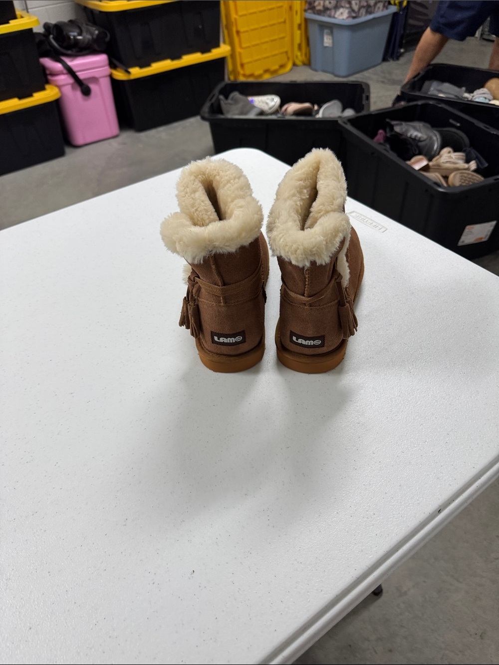 Lamo Kids Tan Faux-Shearling Tassel Boots